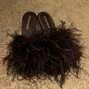 Jeffrey Campbell Dark Brown Feathered Sandals